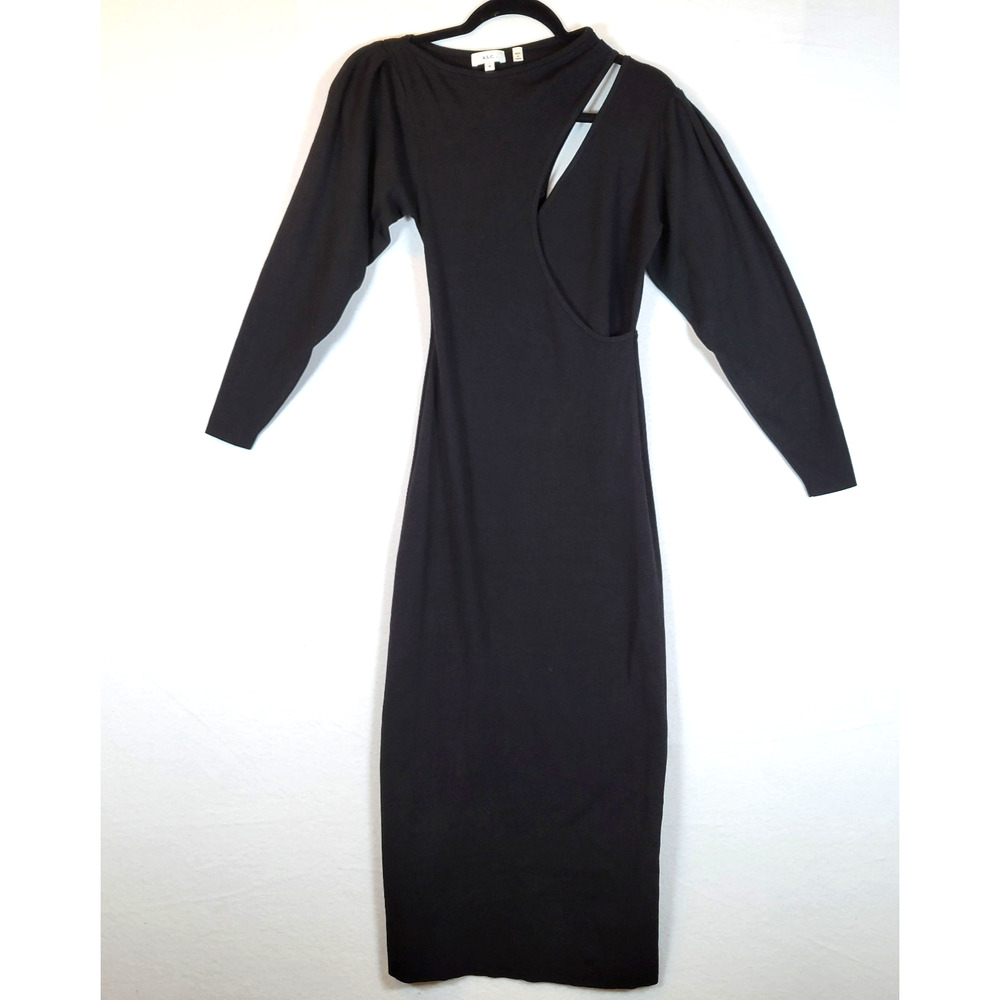 A.L.C. Womens Addison Cut Out Ribbed Knit Midi Dress Size Medium Black Vegas
